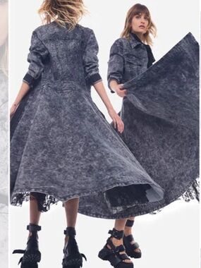RARE Norma Kamali deconstructed denim maxi dress/coat dark acid wash
